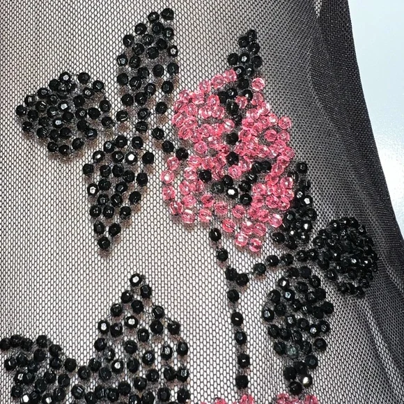 VINTAGE GOWN SUE WONG Beaded Floral on Peekaboo Mesh Underslip Prom Bridal Y2K - Picture 8 of 17